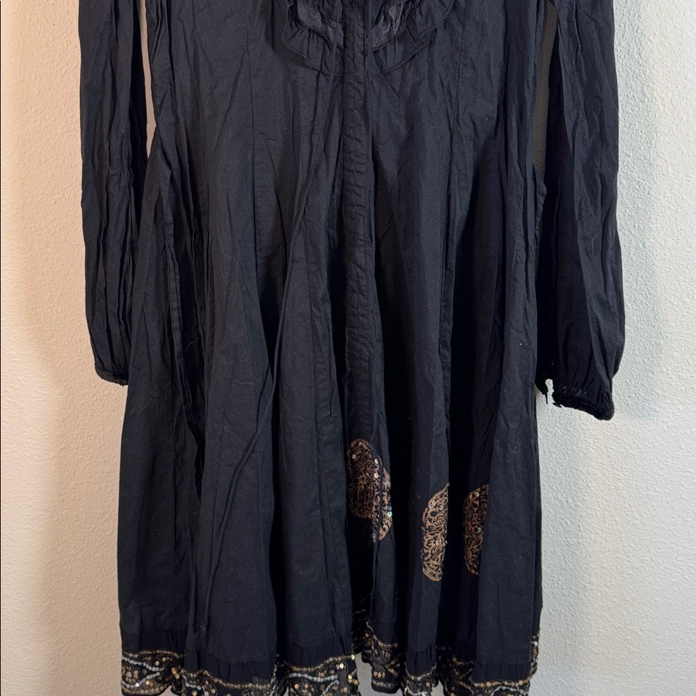 Riva Black Long-Sleeve Cotton Silk Dress with Ruffle size Large NWOT - Picture 4 of 11